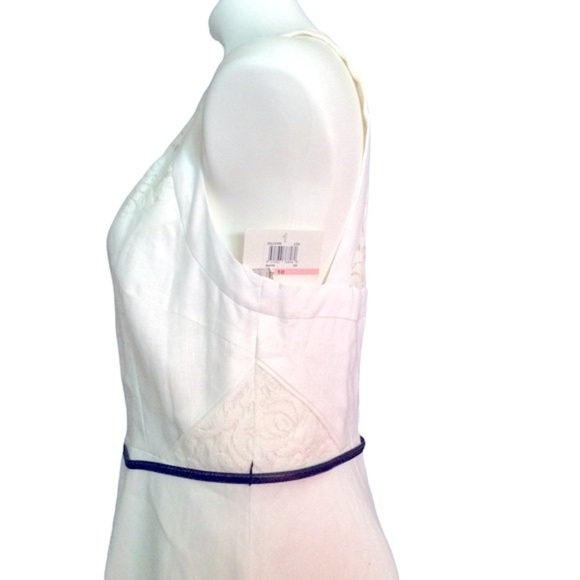 Donna Morgan Linen Lace Fit and Flare Belted Halter Neck Dress Nwt - Picture 5 of 15